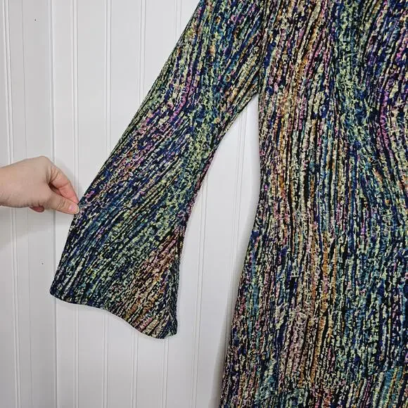 ASHRO Women's Metallic Printed Long Sleeve Midi Sheath Dress Size Medium Artsy - Picture 5 of 12